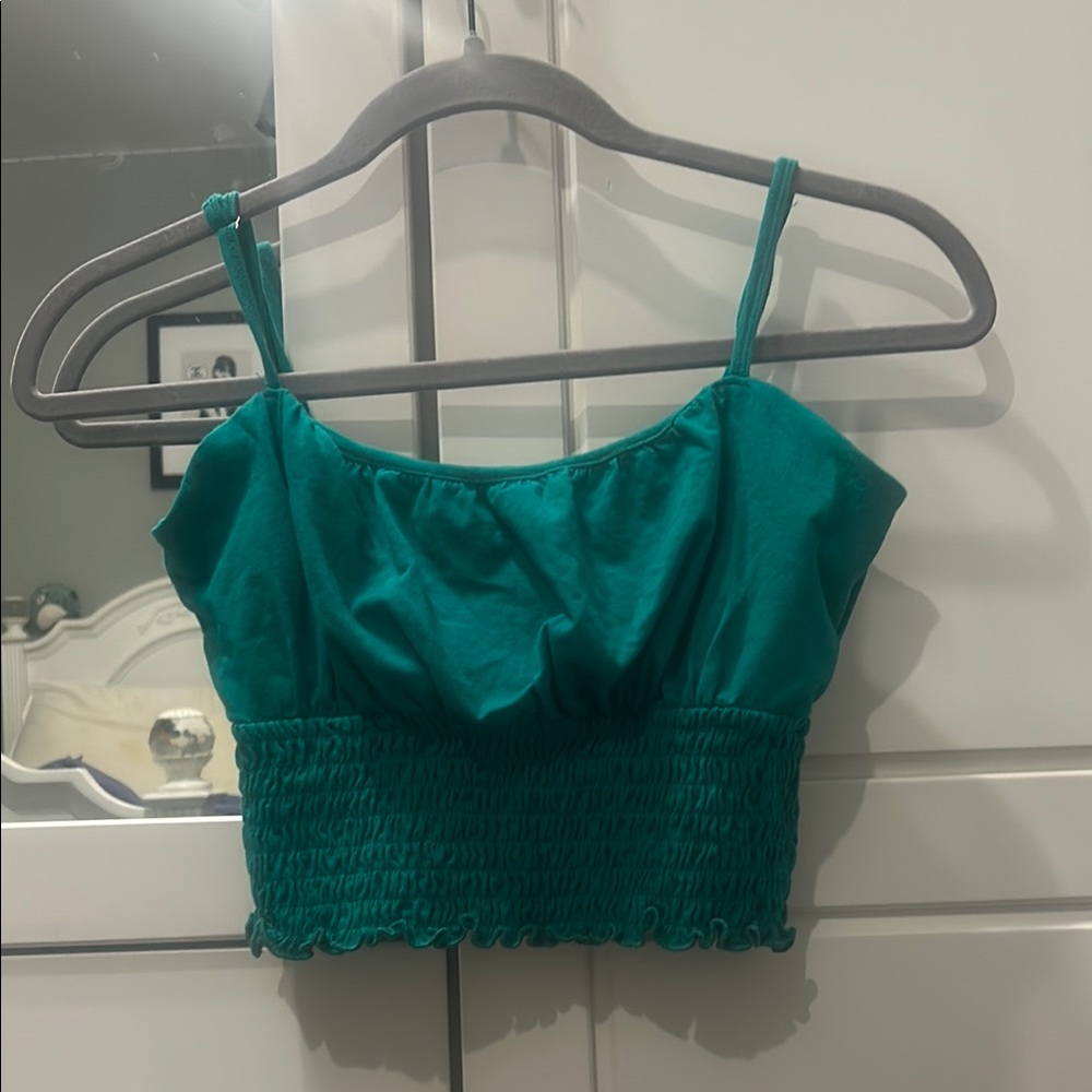 Hollister Green Smocked Crop Camisole